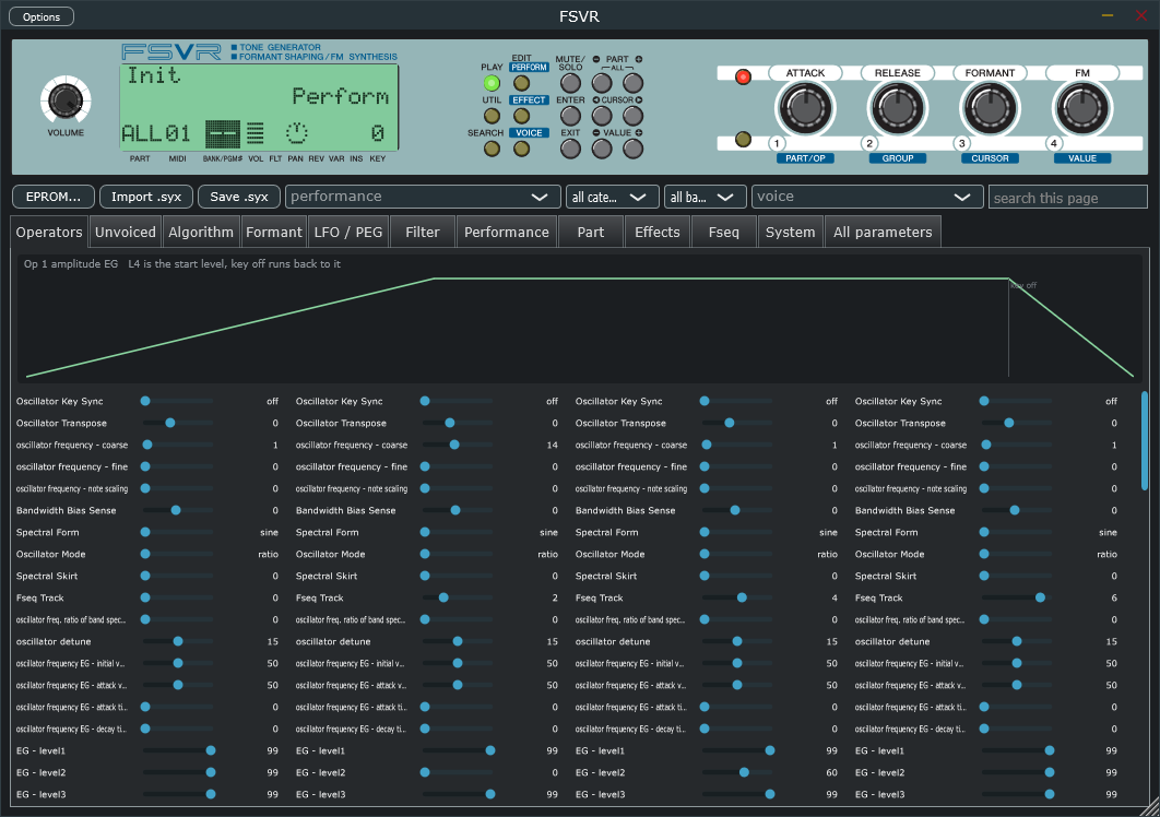 The standalone, with the FS1R front panel driving the engine and the operator pages below it.